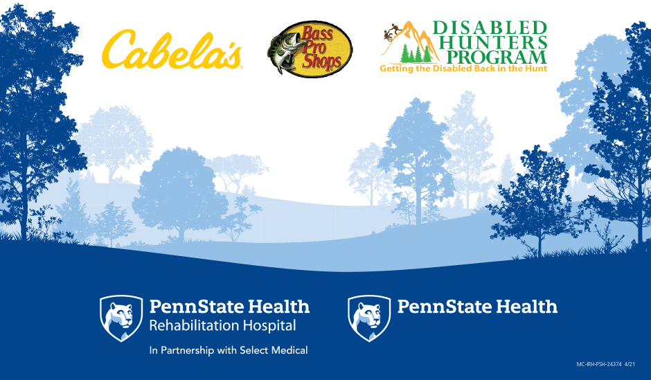 Cabella's, Bass Pro Shops, Disabled Hunters Program, PennState Health Rehabilitation Program and PennState Health logos